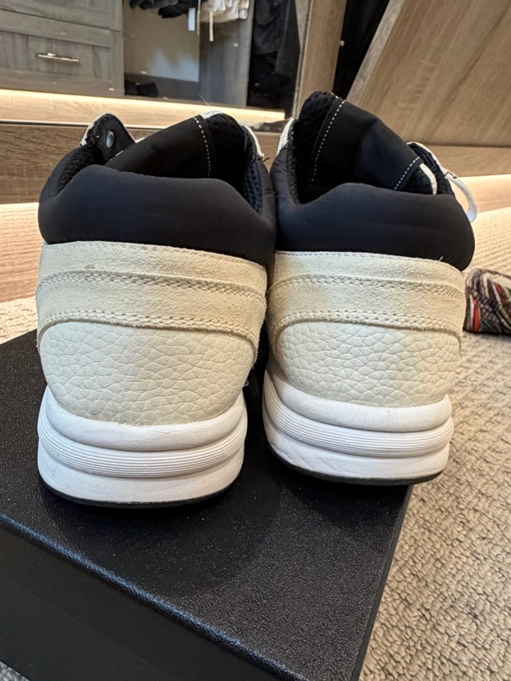 CHANEL Mesh suede Calfskin Grained Cream and Black and white Logo Sneakers sz 37 - Picture 3 of 10